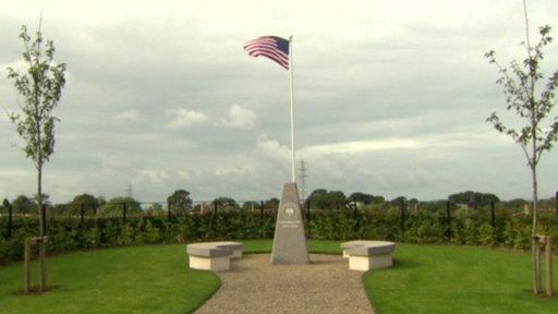 The US flag flies above the new monument in Lisnabreeny American military cemetery