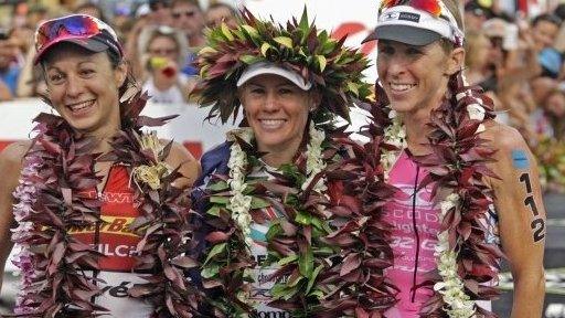 Rachel Joyce of Great Britain, left, Mirinda Carfrae, of Australia, and Liz Blatchford, of Great Britain