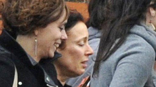 Basque separatist militant Ines del Rio (C) walks with supporters after she was freed from jail in Teixeiro, October 22, 2013