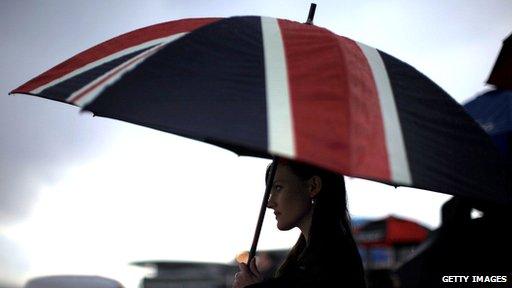 Woman with Union Jack umbrella