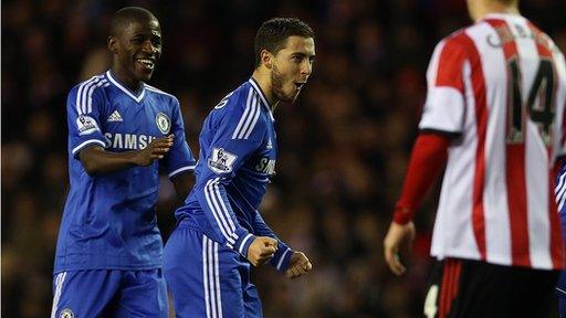 Chelsea's Eden Hazard celebrates scoring against Sunderland