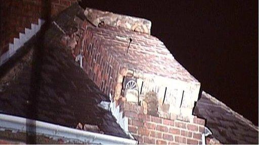 Gale force winds toppled a chimney stack onto the roof of a house in Newry's O'Neill Avenue