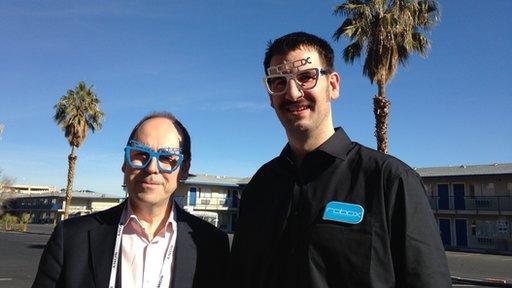 Rory Cellan Jones and Chris Elsworthy wearing 3D-printed glasses