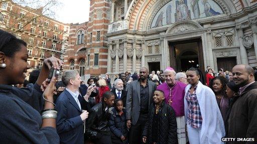 Archbishop Nichols outside Westminster Cathedral