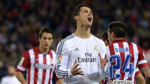 Real Madrid player Cristiano Ronaldo in action against Atletico Madrid in the Copa del Rey