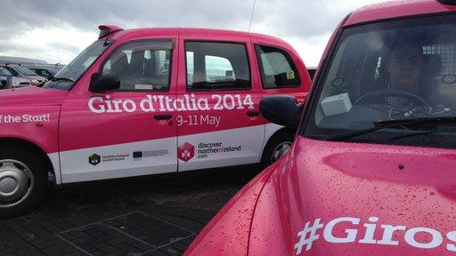 A number of taxis have already turned pink, the colour of the Giro