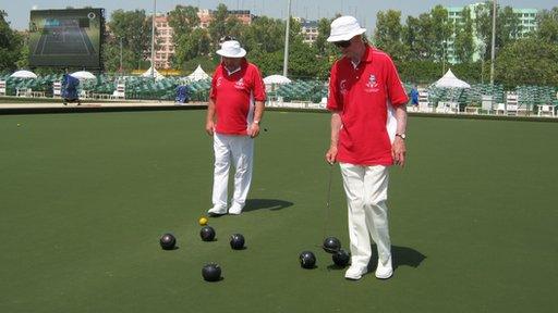 George Paice (left) and Gerald Reive at the Commonwealth Games in Delhi.