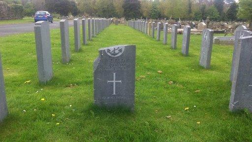 A headstone on one of the war graves was badly damaged