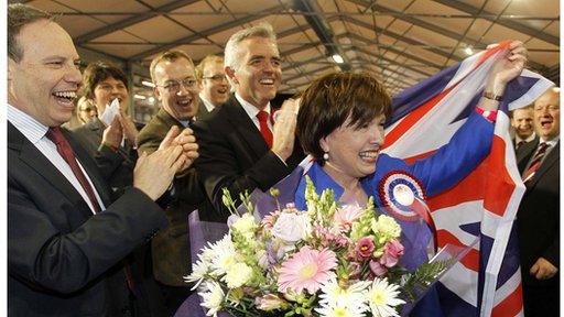 Diane Dodds, DUP, celebrates with her party