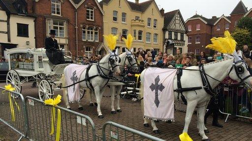 Horse-drawn hearse carrying the body of cancer fundraiser Stephen Sutton