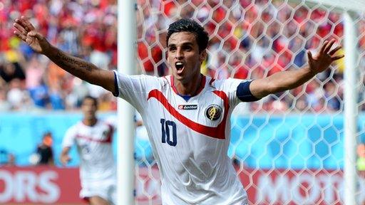 Bryan Ruiz celebrates scoring against Italy at the 2014 World Cup