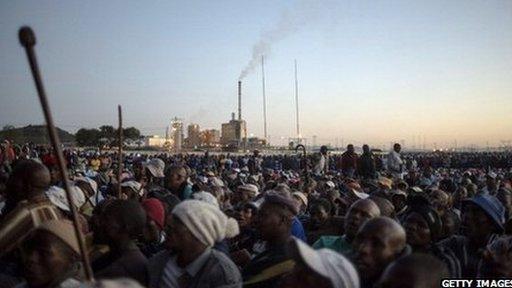 Striking platinum workers gathering