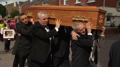 Members of the Birmingham Six helped carry the coffin of Gerry Conlon into the church