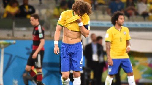 David Luiz reacts as Brazil lose 7-1 to Germany in the 2014 World Cup semi-final