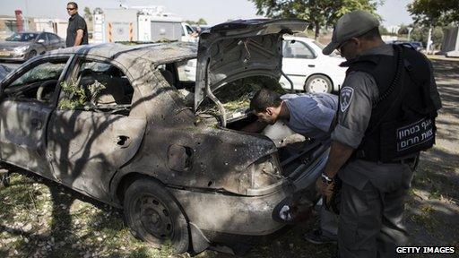 Car that was hit by a rocket from Gaza