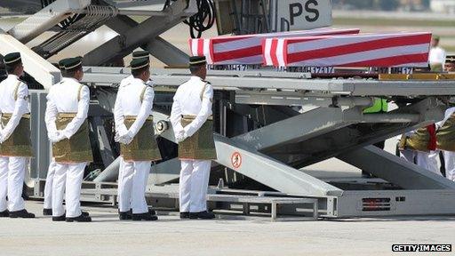 Coffins of victims from MH17 arriving in Malaysia