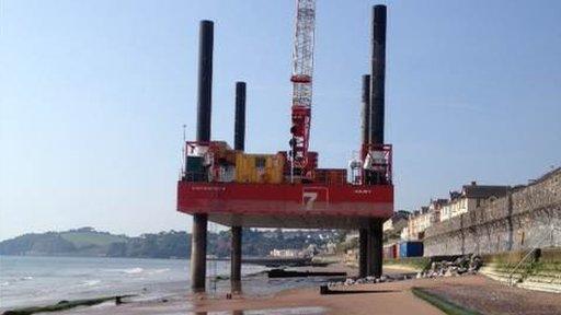 Temporary barge on the beach