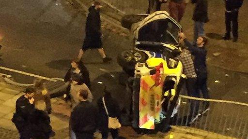 Scene of police car crash in Norwich