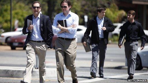 Men crossing road in Silicon Valley