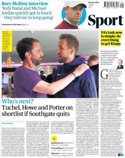 The back page of the Guardian