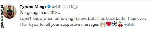 Tyrone Mings vows to return in 2018