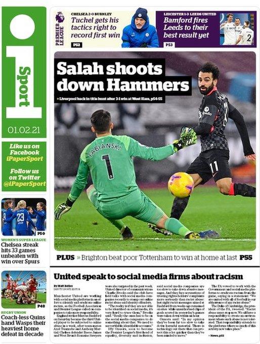 The sport section of the I newspaper