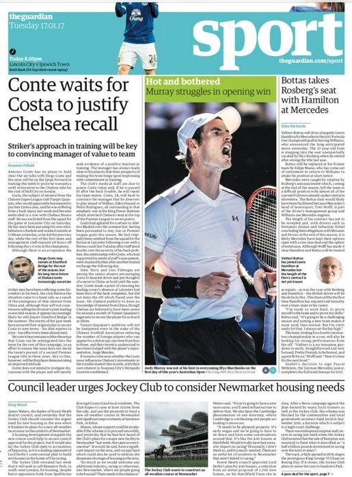 Tuesday's Guardian sports section