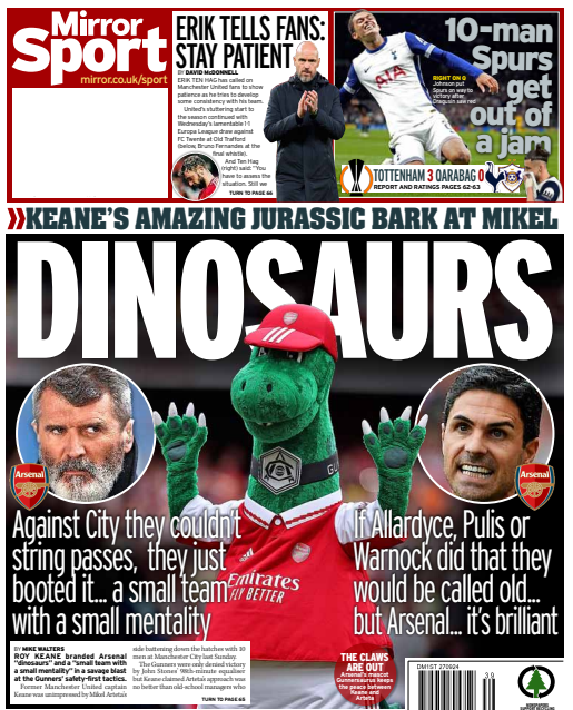 Back page of the Daily Mirror on 27 September 2024