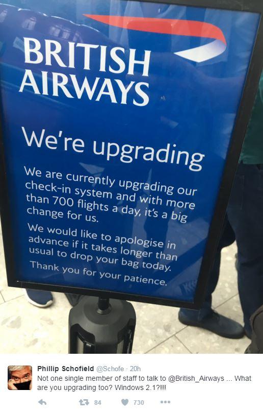 Phillip Schofield tweets a photo of a BA message apologising for delays