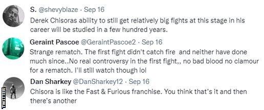 Fans on Twitter react to Chisora v Parker, with one fan saying "Chisora is like the Fast & Furious frachise. You think that's it and then there's another".