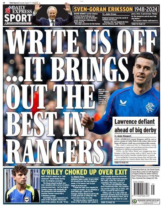 The back page of the Scottish Daily Express on 260824