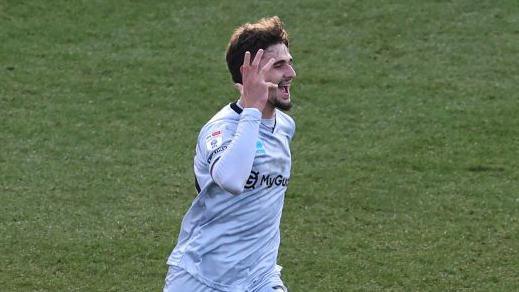 Millwall striker Mihailo Ivanovic celebrates after scoring for Millwall at Luton Town