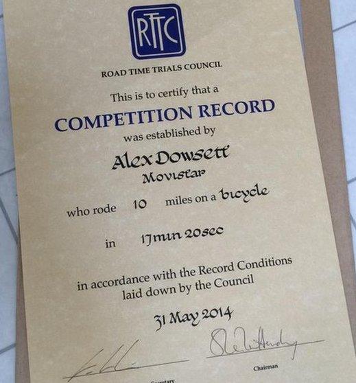 Alex Dowsett certificate