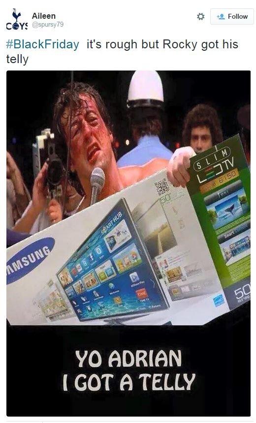 @spursy79 tweets: #BlackFriday it's rough but Rocky got his telly