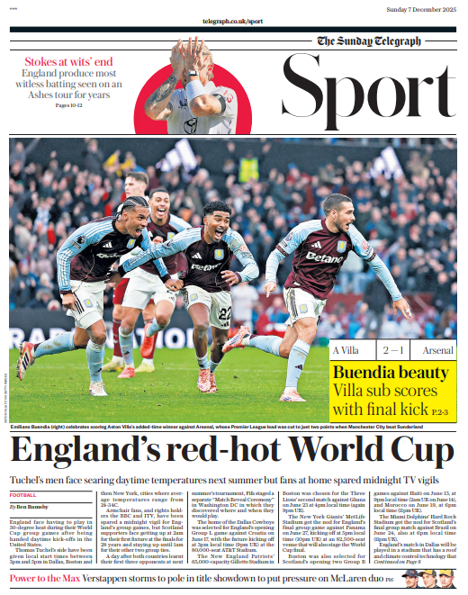 Telegraph back page: 'England's red hot World Cup'