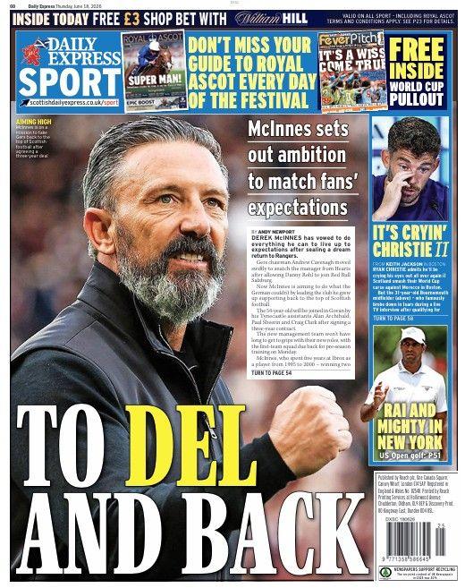 The back page of the Scottish Daily Express on 180626