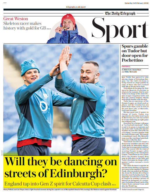 The sport section of the Daily Telegraph