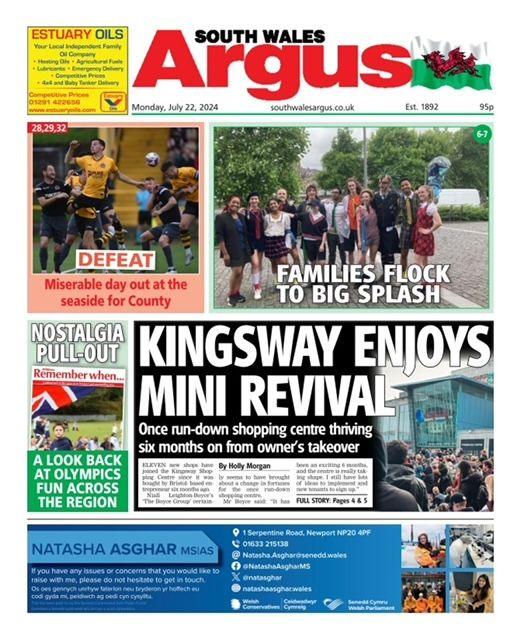 Front page of the South Wales Argus