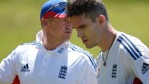 England coach Andy Flower (left) and Kevin Pietersen during the disastrous Ashes tour in which England suffered a 5-0 whitewash