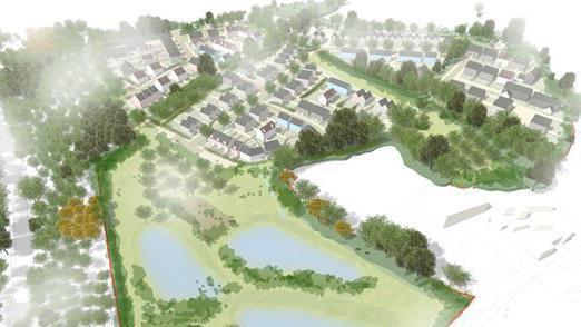 An artist's impression shows an estate of homes and landscaping.