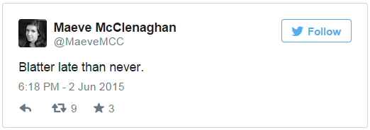 Tweet by Maeve McClenaghan - 2 June 2015