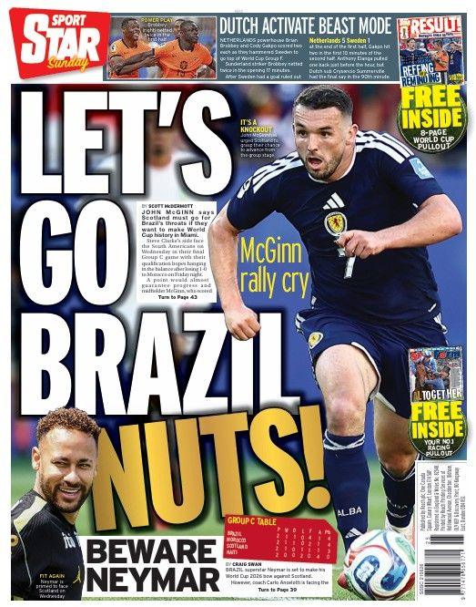 The back page of the Scottish edition of the Sunday Star on 210626