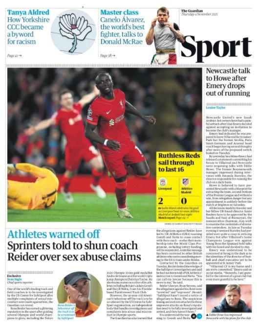 Thursday's Guardian back page
