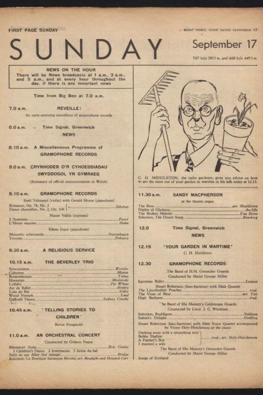 Tudalen o'r Radio Times am raglenni 17 Medi 1939