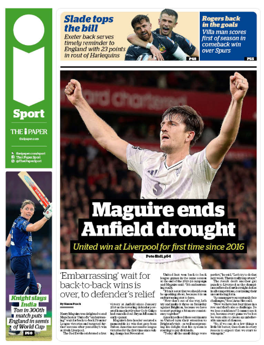 i Sport: 'Maguire ends Anfield drought' 