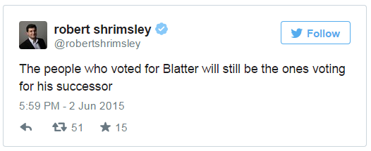 Tweet by Robert Shrimsley - 2 June 2015