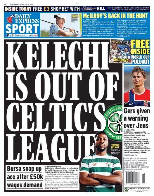 The back page of the Scottish Daily Express on 180726