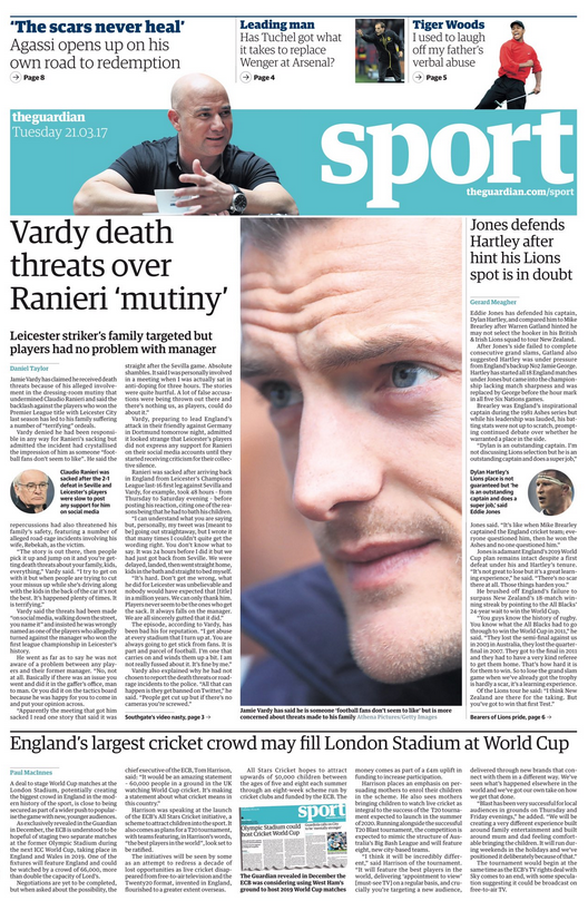 The Guardian's sport section on Tuesday