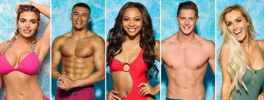 Love Island contestants Megan, Wes, Samira, Alex and Laura