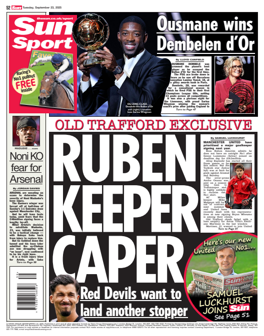 Back page of Tuesday's Sun